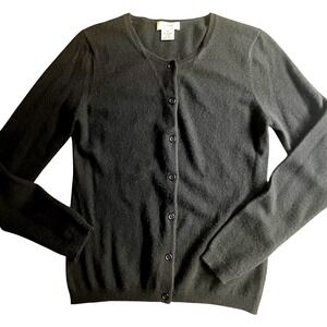 $420 Neiman Marcus 100% Cashmere Cardigan Sweater Blk Crewneck Academia Button M
